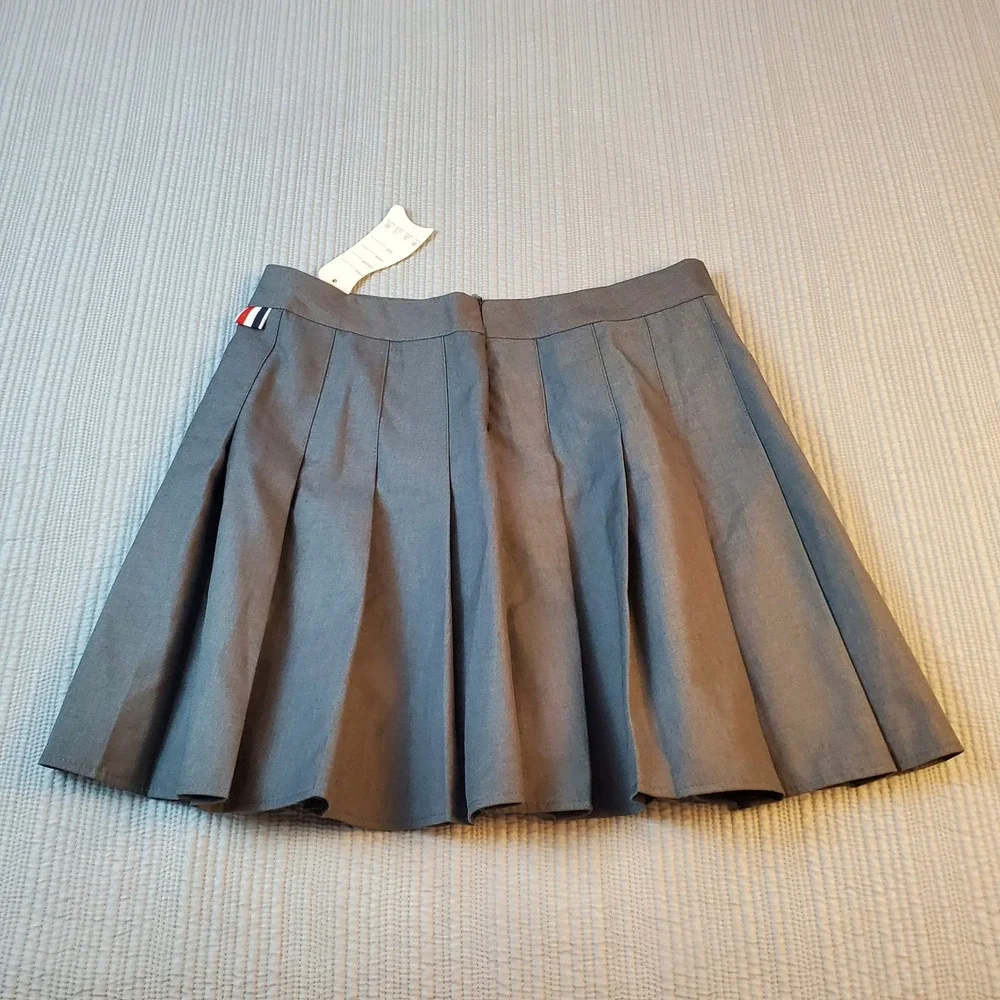 Grey Pleated Tennis Skirt White Stripes Preppy Mini with Interior Shorts NWT